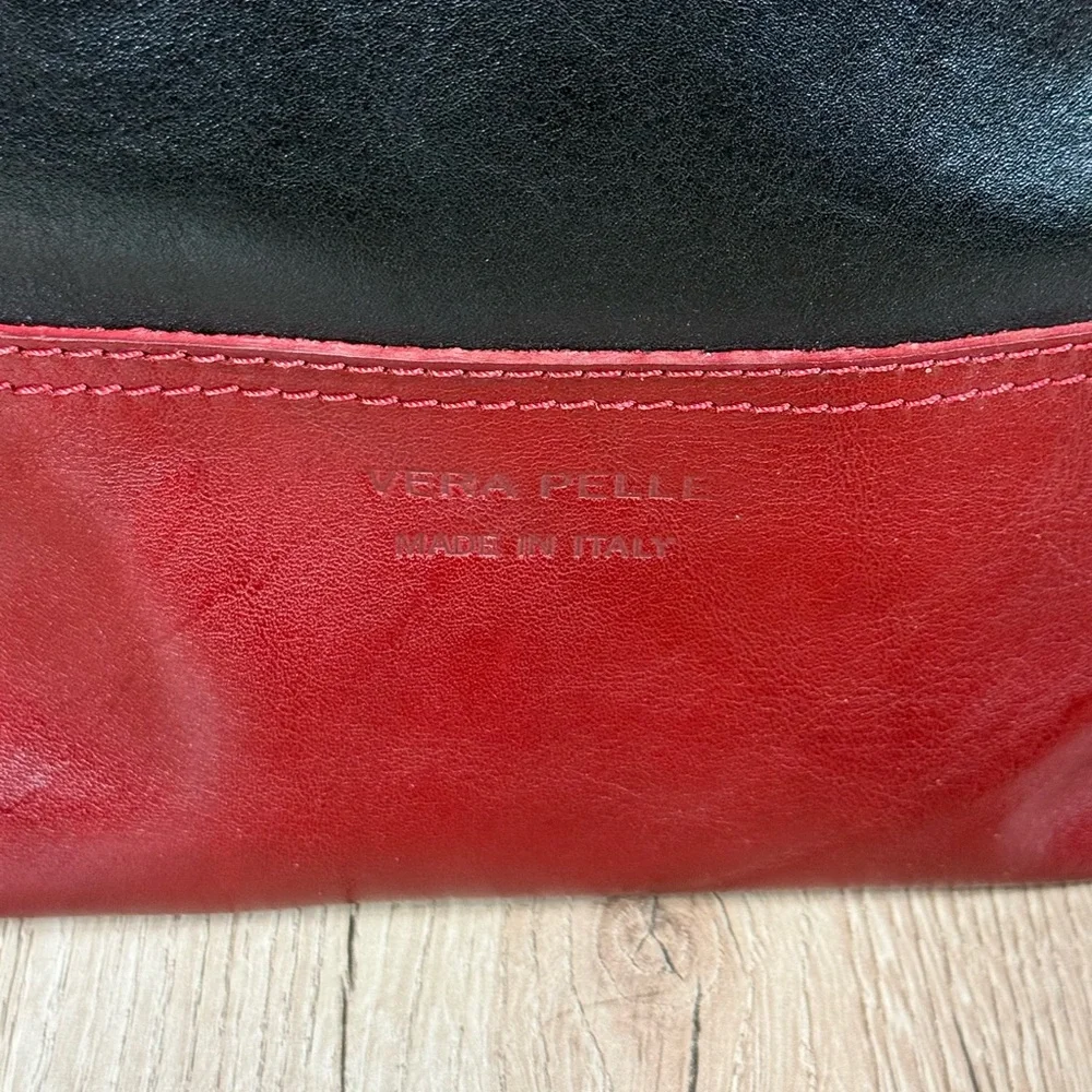 Vera Pelle D&D Black and Red Leather Shoulder Crossbody Bag Made in Italy NWT